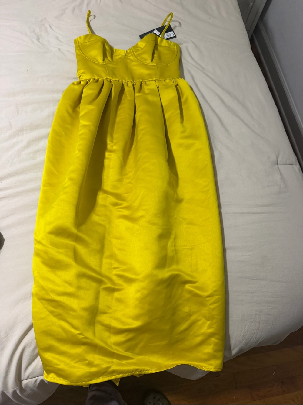 Bright Yellow Spaghetti Strap Midi Dress